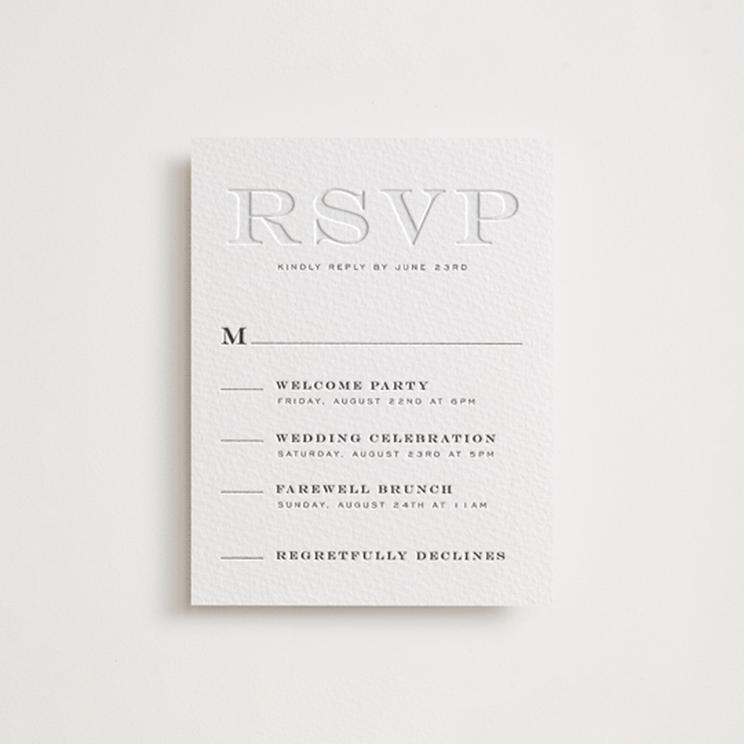 "Classically" - Letterpress Multi-Event RSVP Cards in Soft Black by Jenna Holcomb - Front