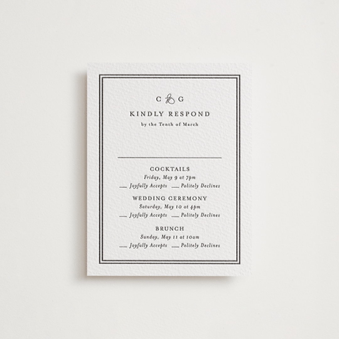 "Timeless Together" - Letterpress Multi-Event RSVP Cards in Soft Black by Carolyn MacLaren - Front