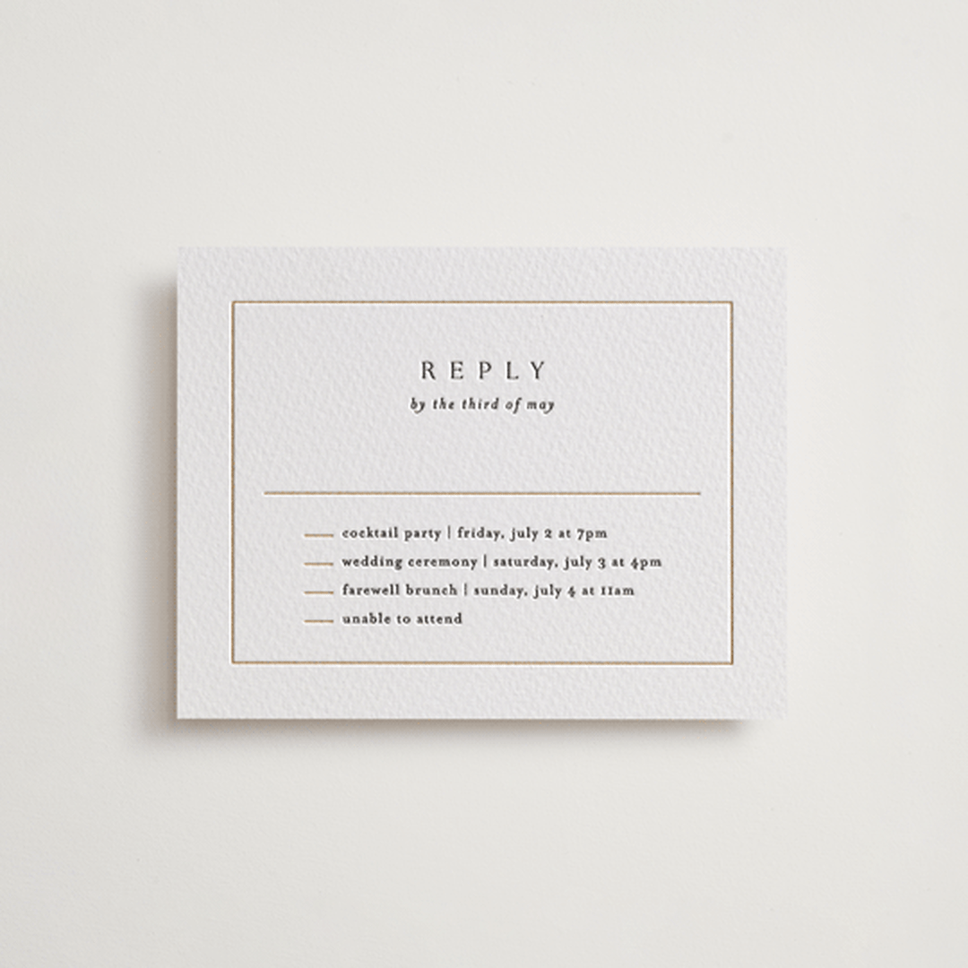 "Framed Monogram" - Letterpress Multi-Event RSVP Cards in Faux Gold by Kelly Schmidt - Front
