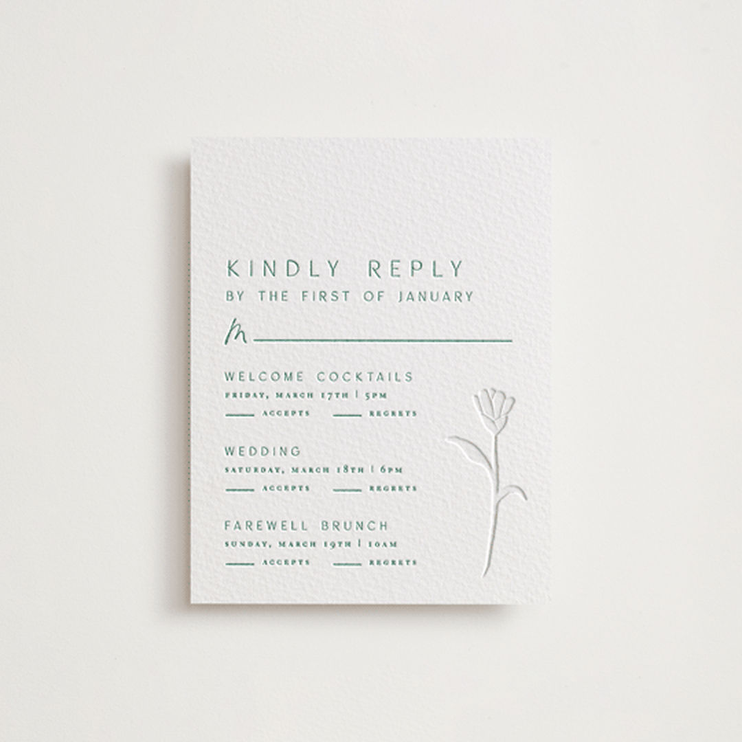 "Perennial" - Letterpress Multi-Event RSVP Cards in Cucumber by Amy Kross - Front