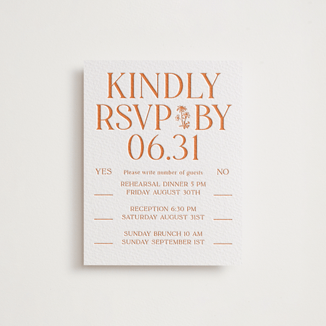 "Floral Emblem" - Letterpress Multi-Event RSVP Cards in Pumpkin by Baumbirdy - Front