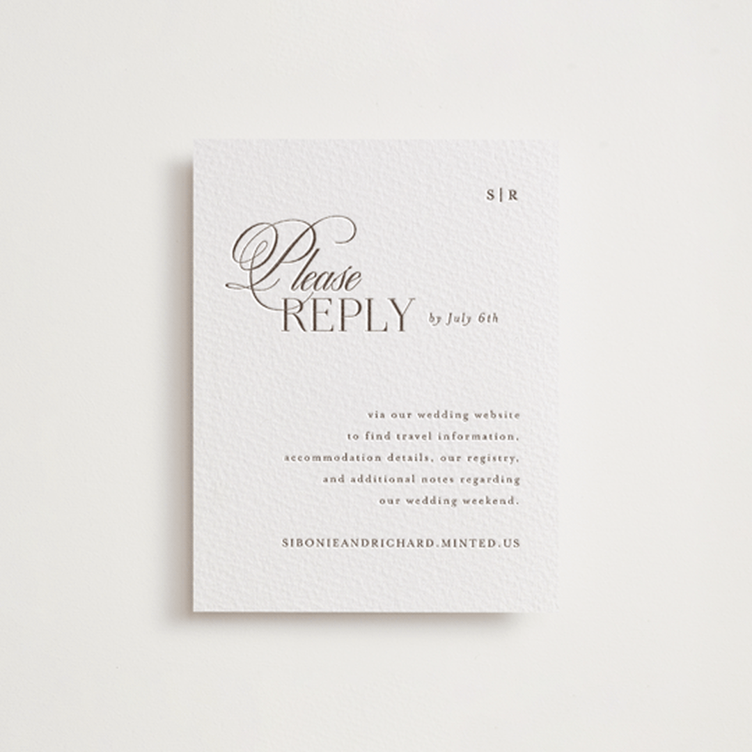 "Sibonie" - Letterpress Multi-Event RSVP Cards in Coffee by Melanie Kosuge - Front