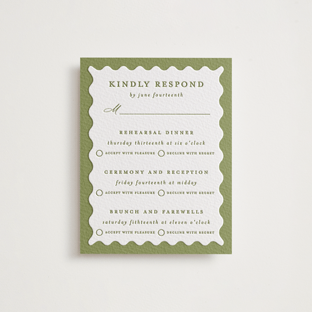 "Ethereal gardens" - Letterpress Multi-Event RSVP Cards in Pistachio by Sarah Knight - Front