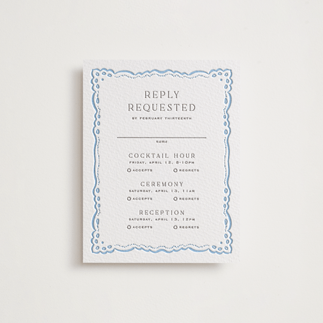 "Margot" - Letterpress Multi-Event RSVP Cards in Sky Blue by Erin L. Wilson - Front
