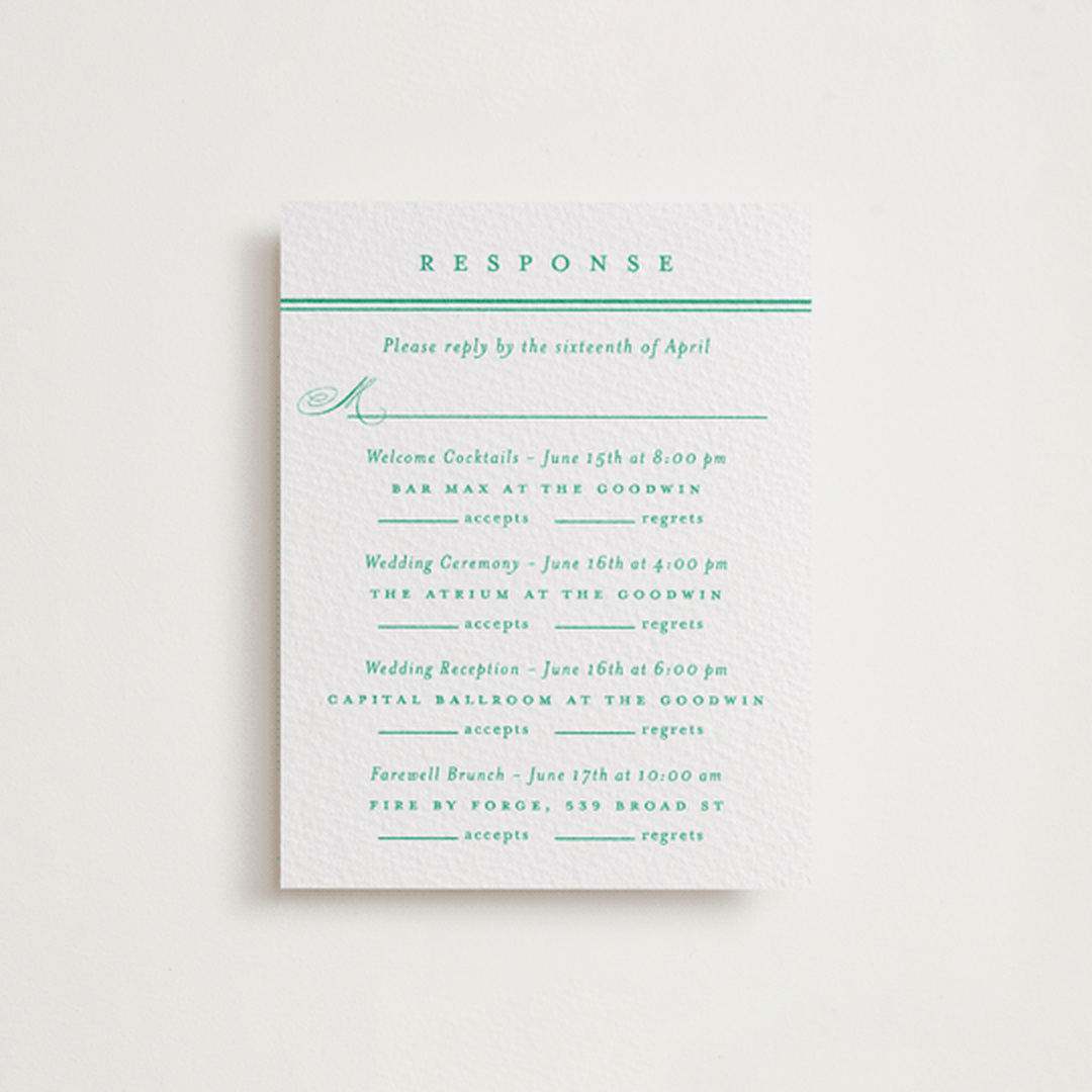 "Hartford" - Letterpress Multi-Event RSVP Cards in Shamrock by Olivia Raufman - Front