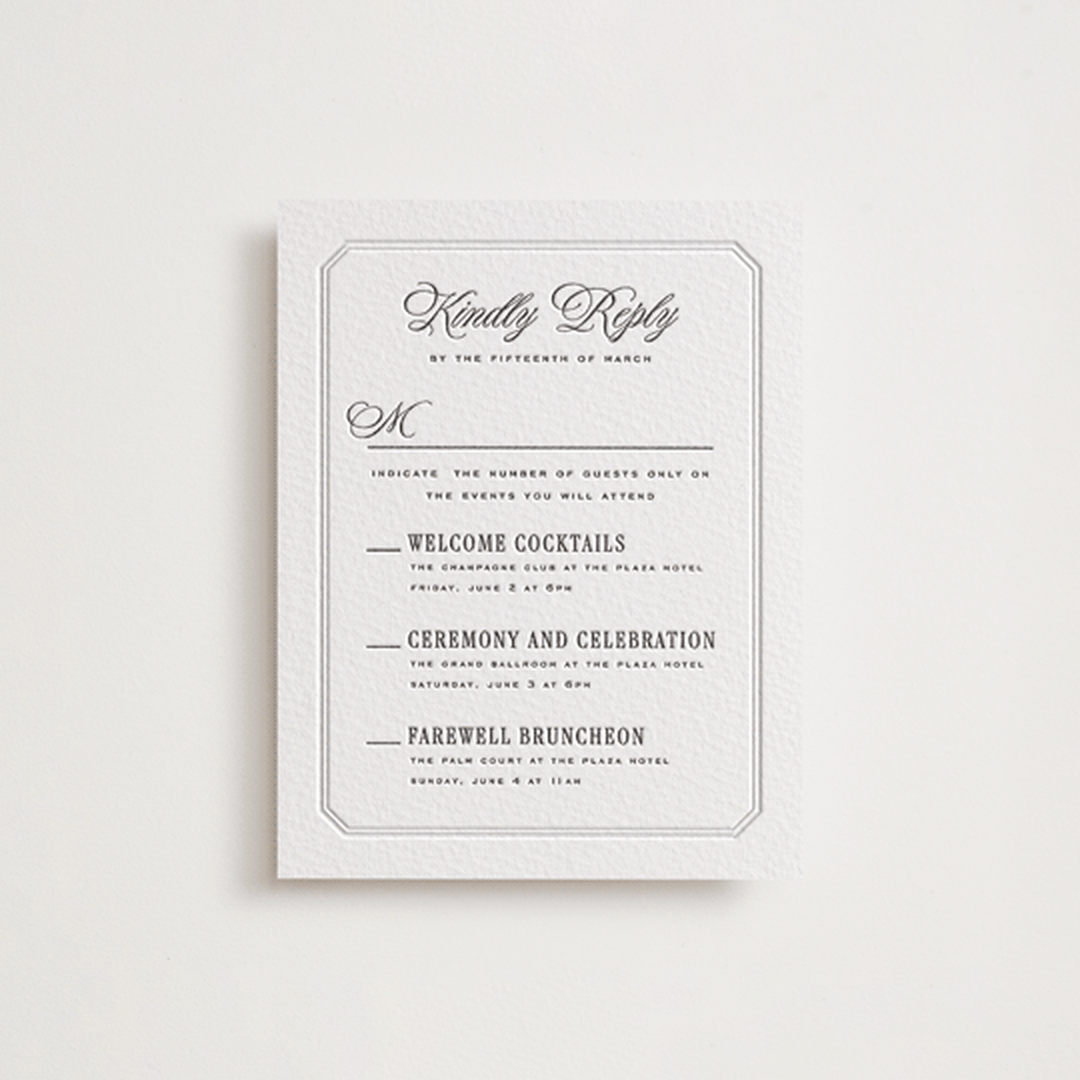 "Outlined" - Letterpress Multi-Event RSVP Cards in Soft Black by Leah Bisch - Front