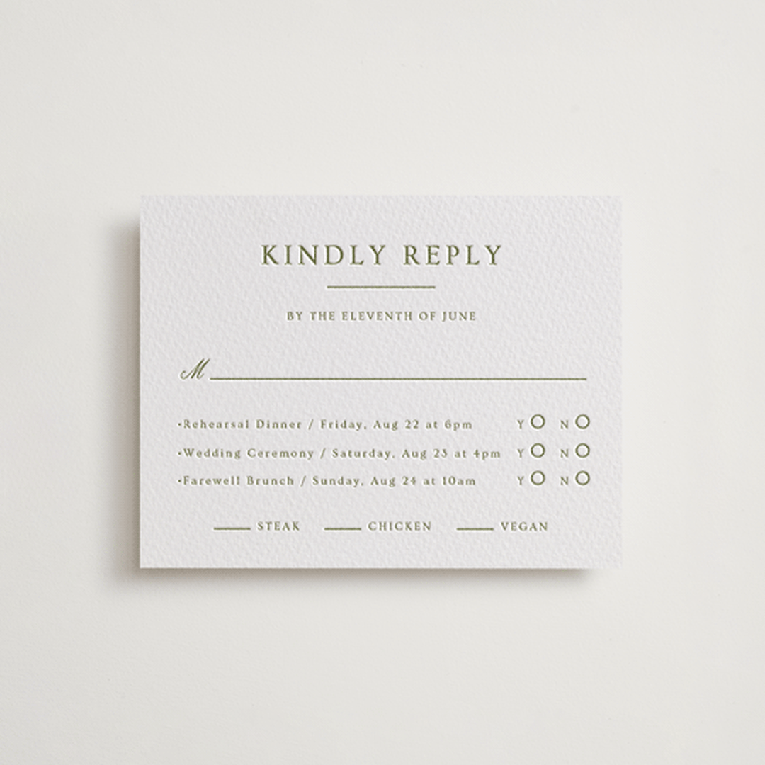 "Summit Meadows" - Letterpress Multi-Event RSVP Cards in Pistachio by Ana Sharpe - Front