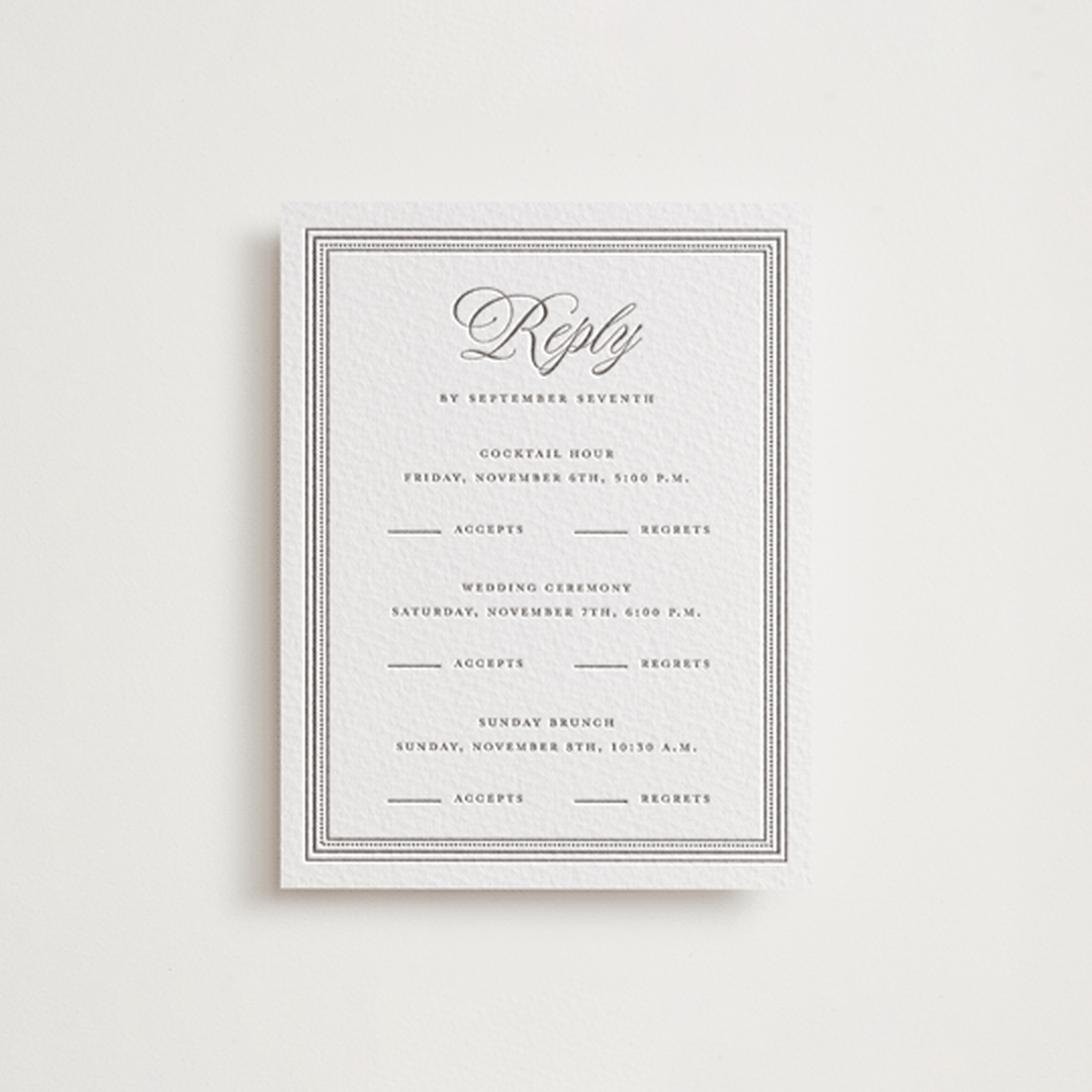 "Haverly" - Letterpress Multi-Event RSVP Cards in Graphite by Jessica Williams - Front