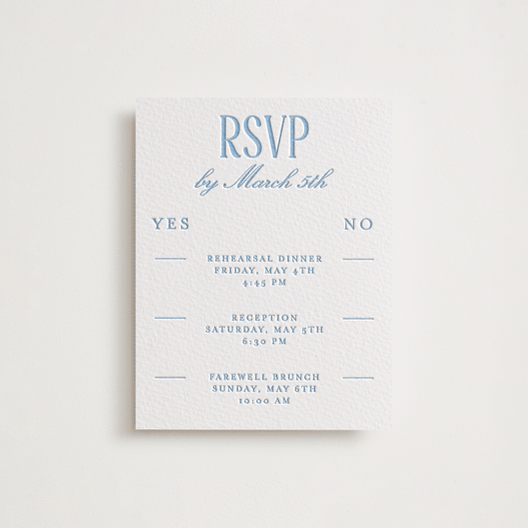 "Big Day" - Letterpress Multi-Event RSVP Cards in Sky Blue by Baumbirdy - Front