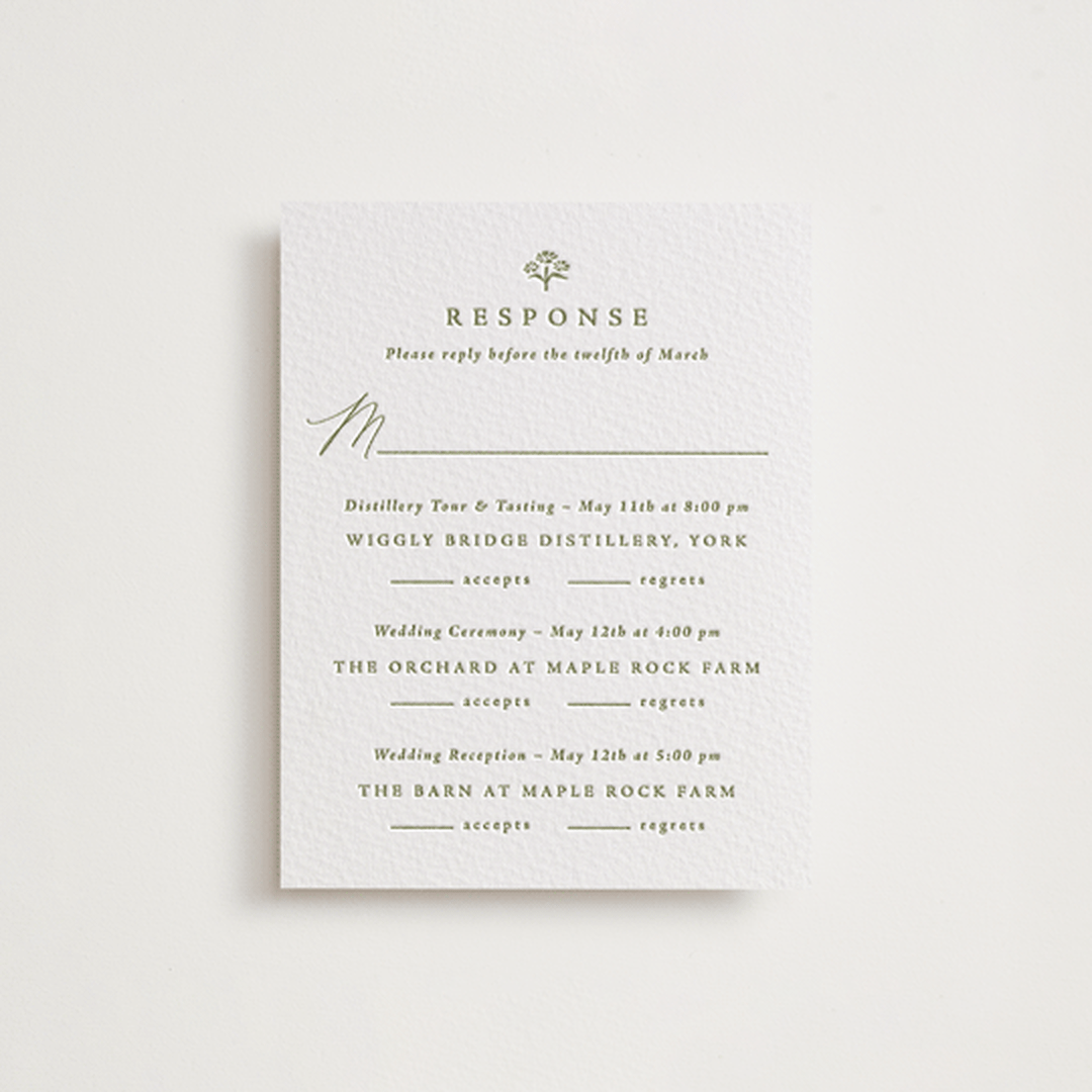 "Posy" - Letterpress Multi-Event RSVP Cards in Pistachio by Olivia Raufman - Front