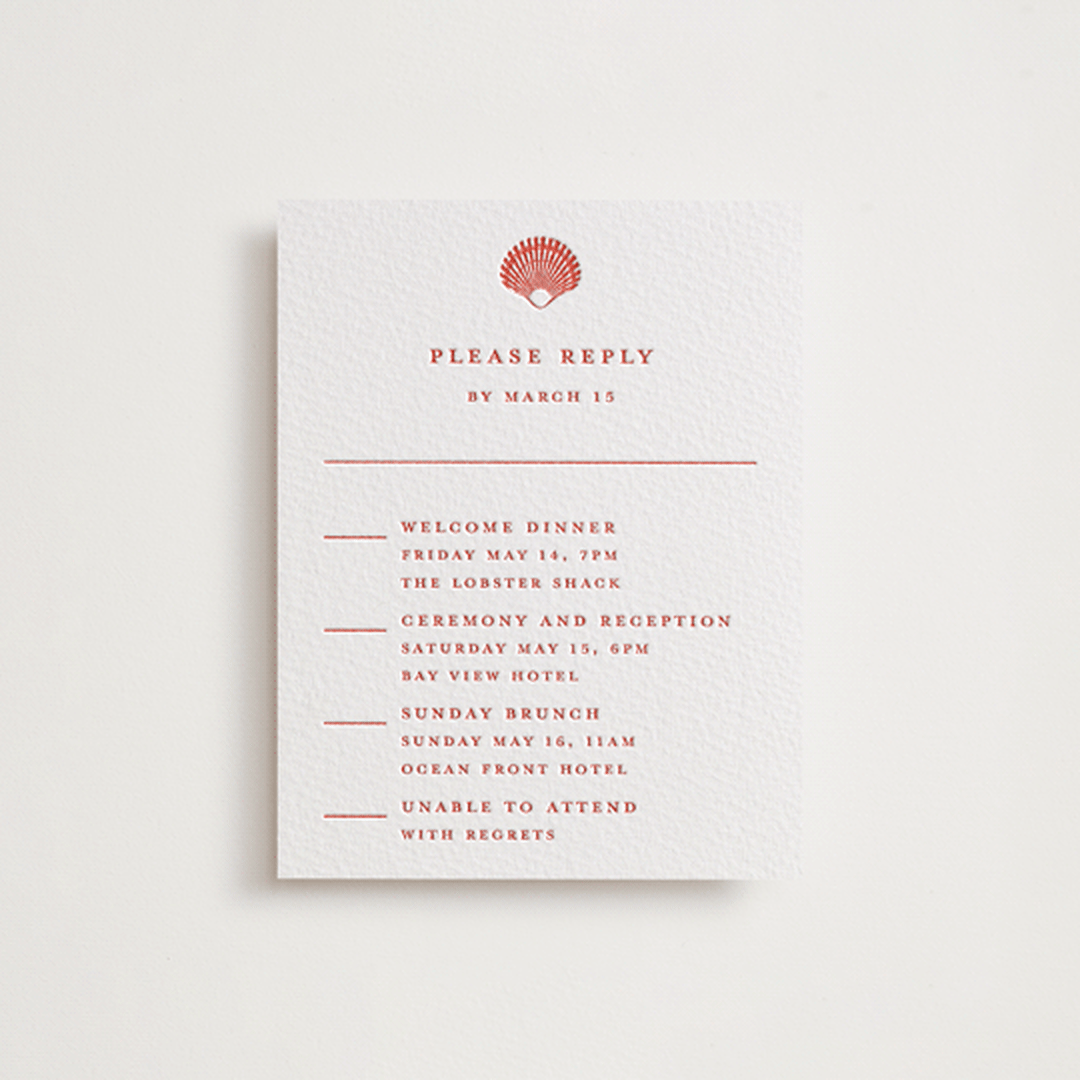 "lobster" - Letterpress Multi-Event RSVP Cards in Neon Orange by Pippa Shaw - Front