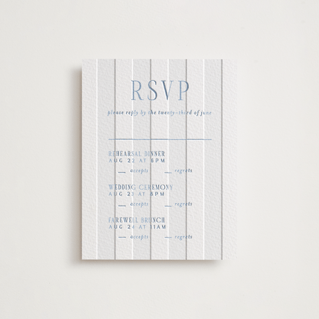 "Subtle Stripes" - Letterpress Multi-Event RSVP Cards in Provincial Blue by Nicole Walsh - Front