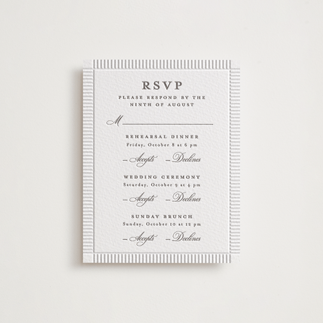 "Heirloom" - Letterpress Multi-Event RSVP Cards in Graphite by Creo Study - Front