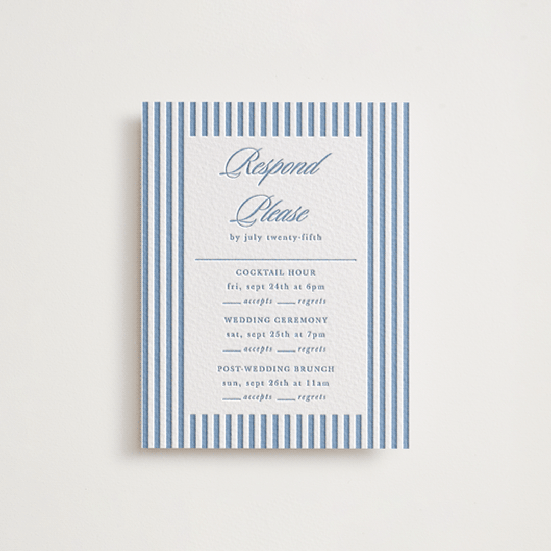 "Catamaran" - Letterpress Multi-Event RSVP Cards in Provincial Blue by Morgan Kendall - Front