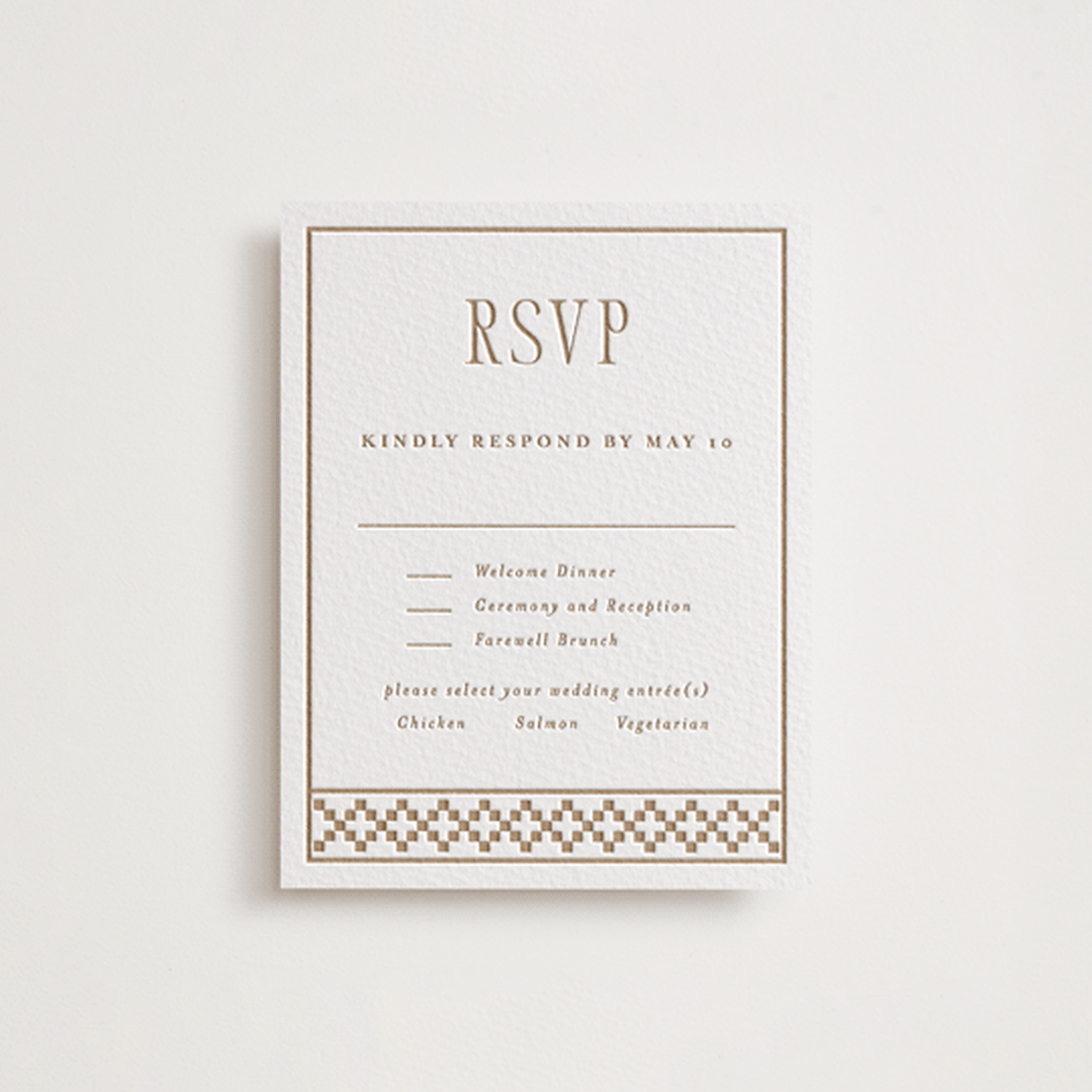 "Parker" - Letterpress Multi-Event RSVP Cards in Matte Gold by Angela Garrick - Front