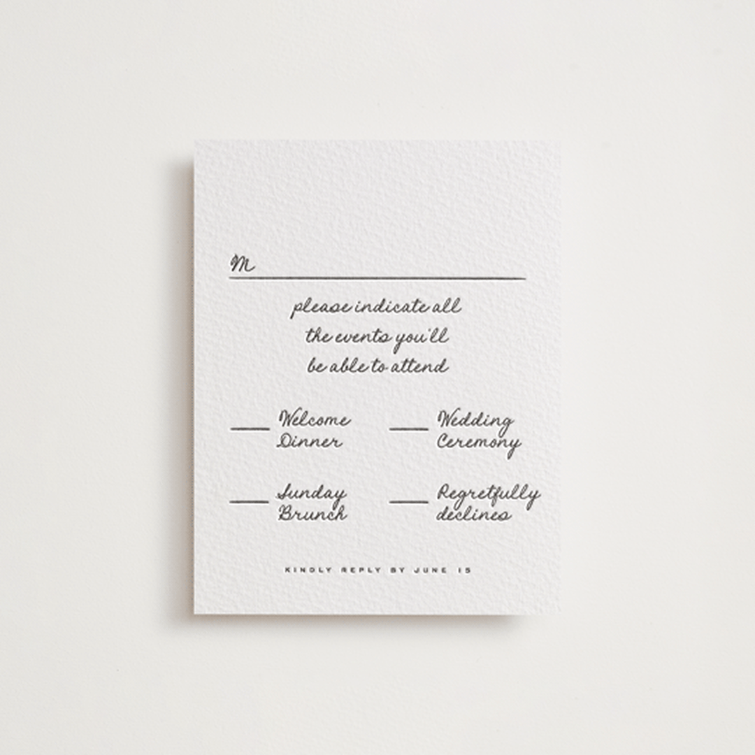 "Lover's Lantern" - Letterpress Multi-Event RSVP Cards in Soft Black by Blustery August - Front