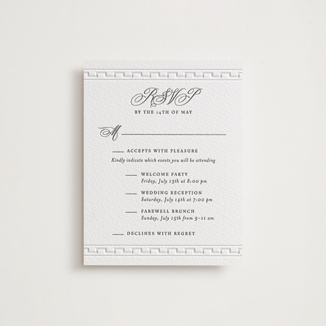 "Infinite" - Letterpress Multi-Event RSVP Cards in Soft Black by Alston Foster - Front