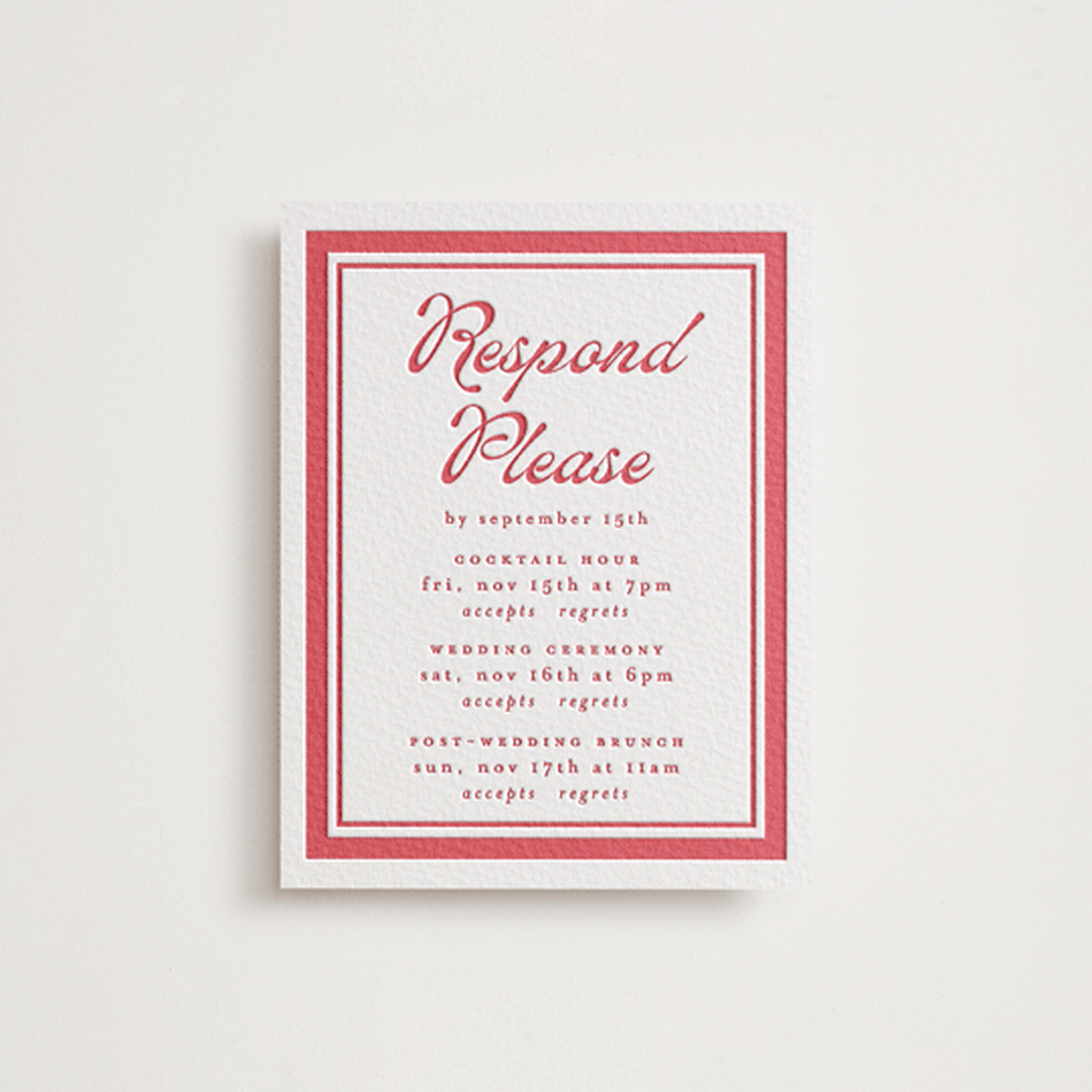 "Prep School" - Letterpress Multi-Event RSVP Cards in Scarlet by Morgan Kendall - Front