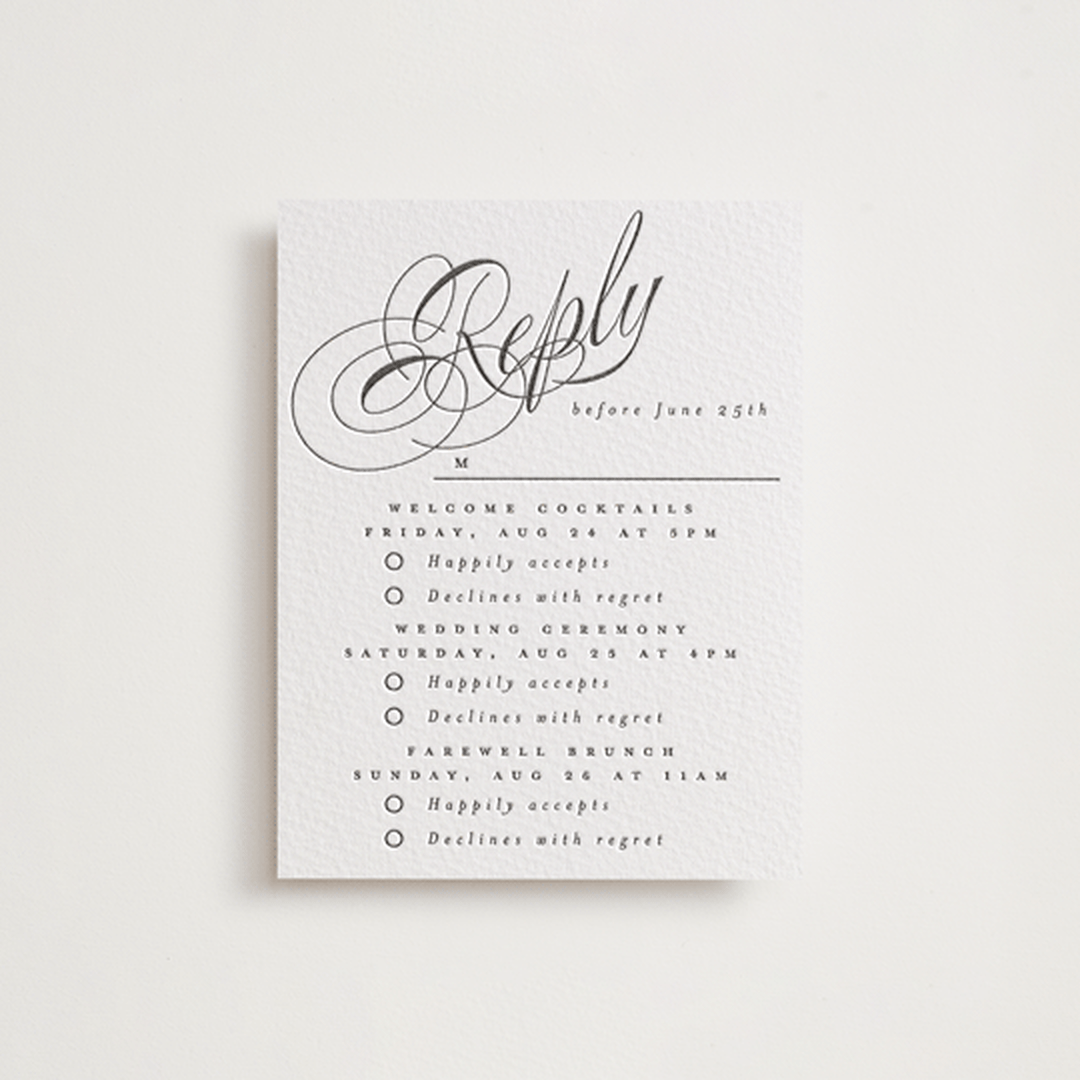 "Forever" - Letterpress Multi-Event RSVP Cards in Soft Black by Hudson meet Rose - Front