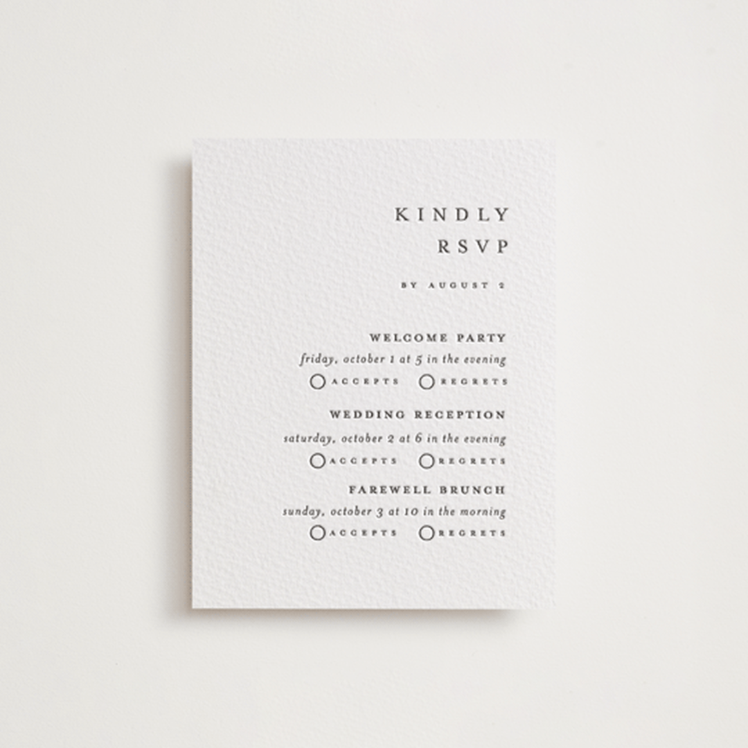 "Floral Cascade" - Letterpress Multi-Event RSVP Cards in Soft Black by Pixel and Hank - Front
