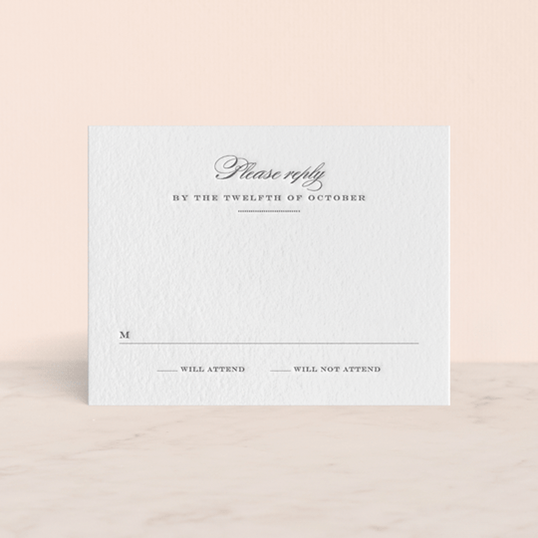 "Charming Go Lightly" - Letterpress RSVP Cards in Gravel by danielleb - Front