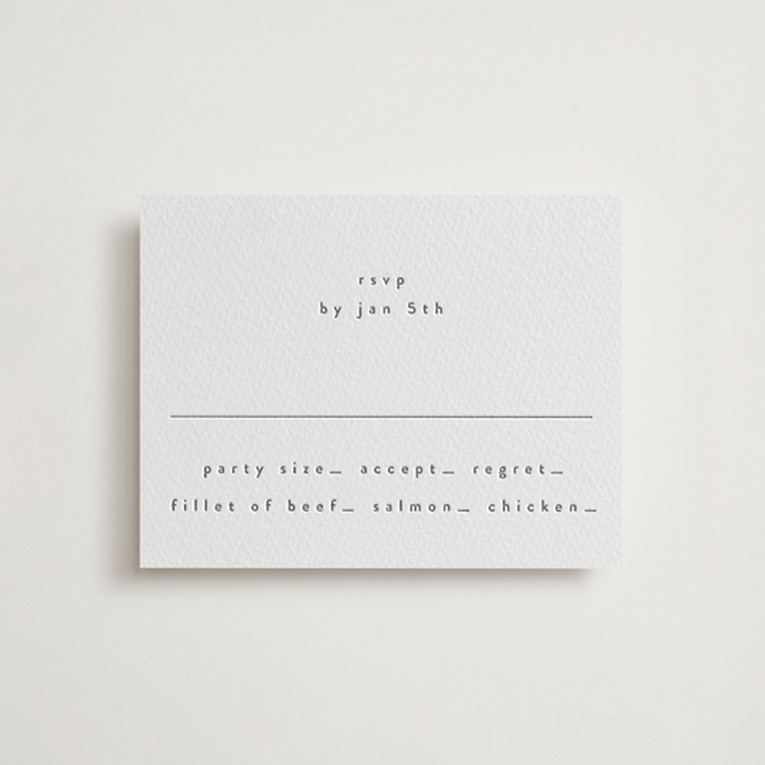 "Very Plain" - Letterpress RSVP Cards in Gravel by Phrosné Barwood - Front