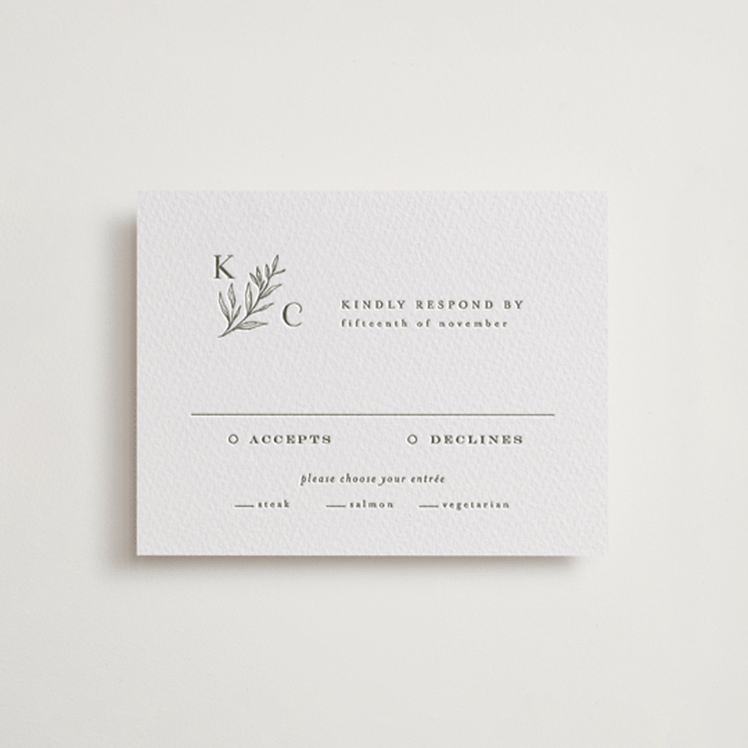 "creme au beurre" - Letterpress RSVP Cards in Moss by chocomocacino - Front