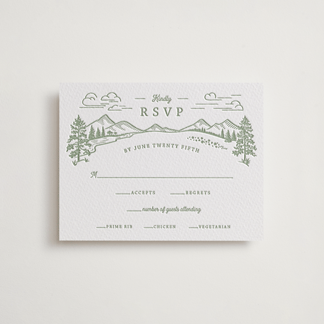 "On The Horizon" - Letterpress RSVP Cards in Mint by Paper Sun Studio - Front