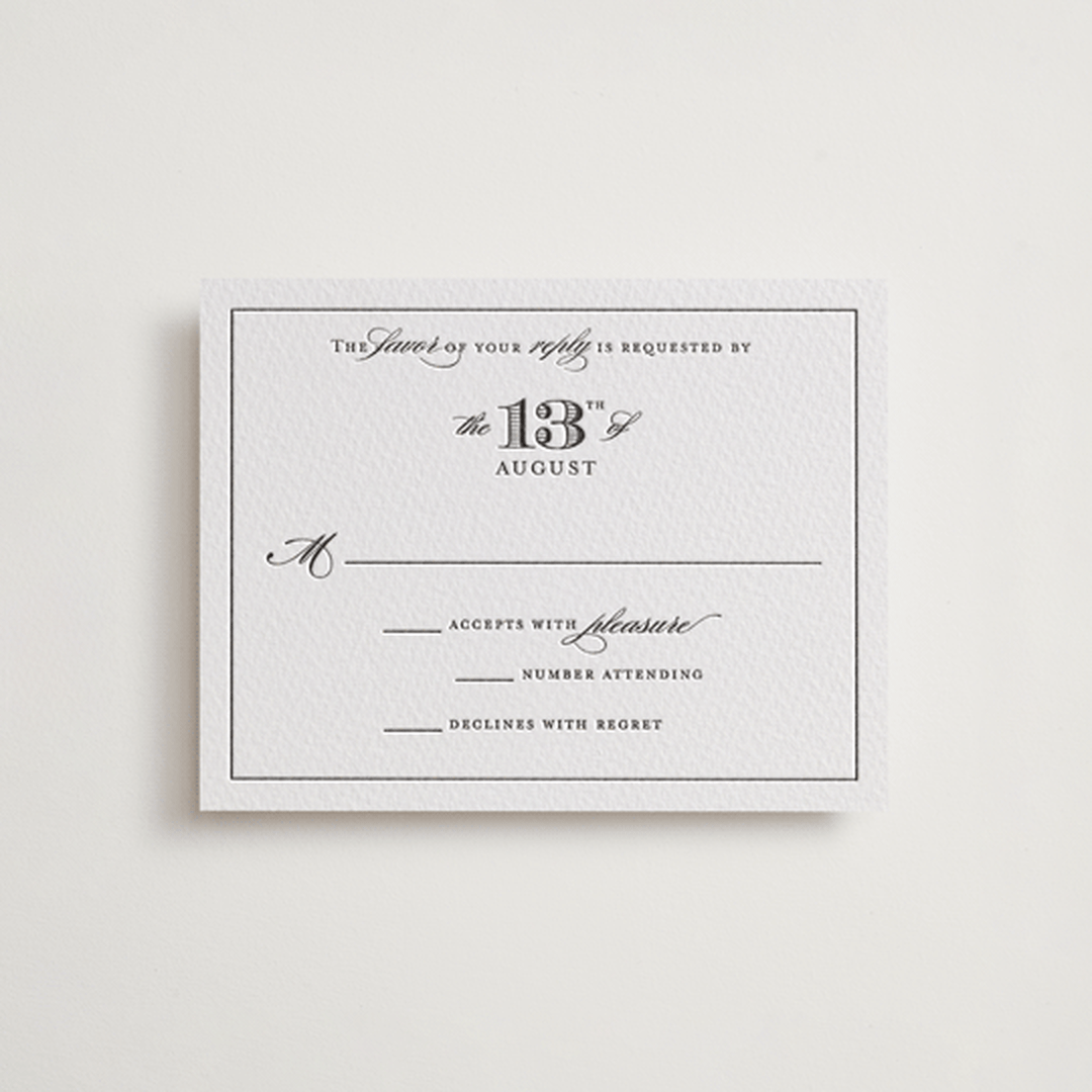 "First impression" - Letterpress RSVP Cards in Soft Black by Kimberly FitzSimons - Front