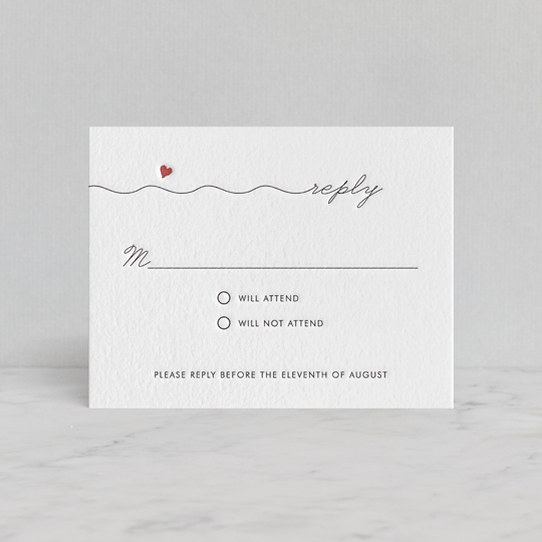"Love Connection" - Letterpress RSVP Cards in Soft Black | Rosewood by Kim Dietrich Elam - Front
