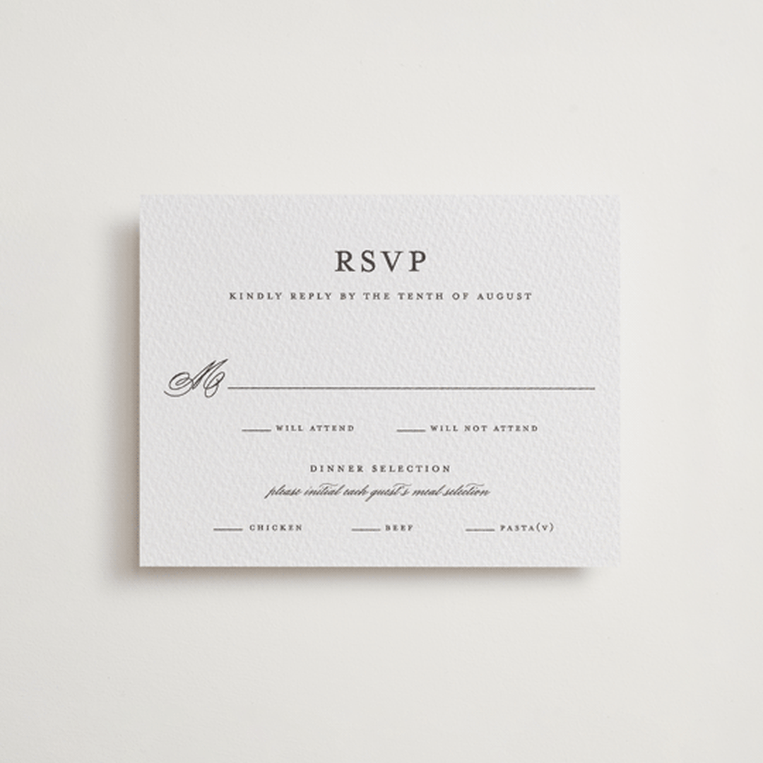 "classic composition" - Letterpress RSVP Cards in Soft Black by Olivia Raufman - Front