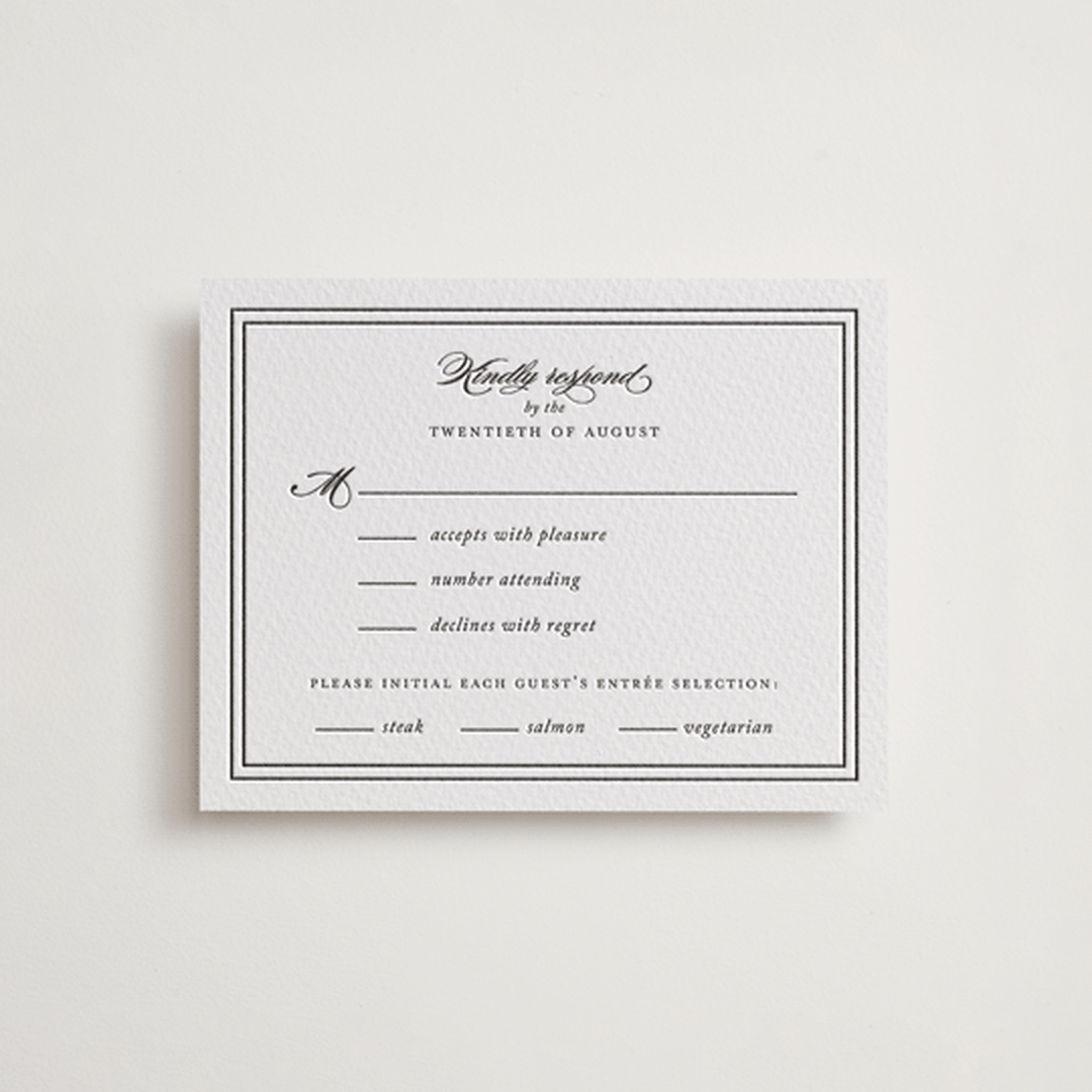 "Eloquence" - Letterpress RSVP Cards in Soft Black by Kimberly FitzSimons - Front