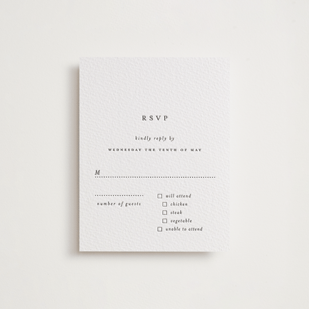 "A Thousand Years" - Letterpress RSVP Cards in Soft Black by Design Lotus - Front