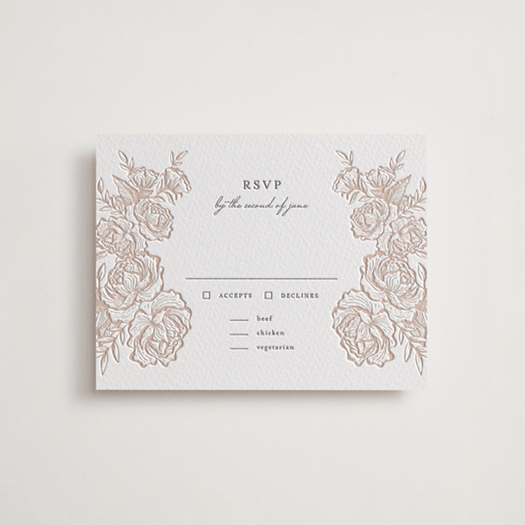 "In Bloom" - Letterpress RSVP Cards in Latte | Gravel by Jennifer Postorino - Front