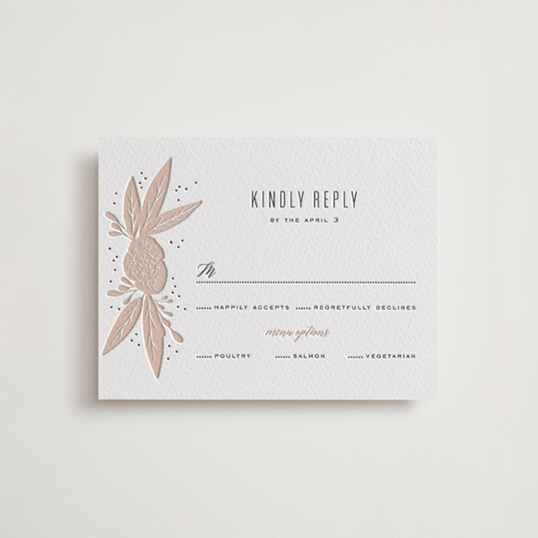 "Rose" - Letterpress RSVP Cards in Soft Black | Latte by Leah Bisch - Front