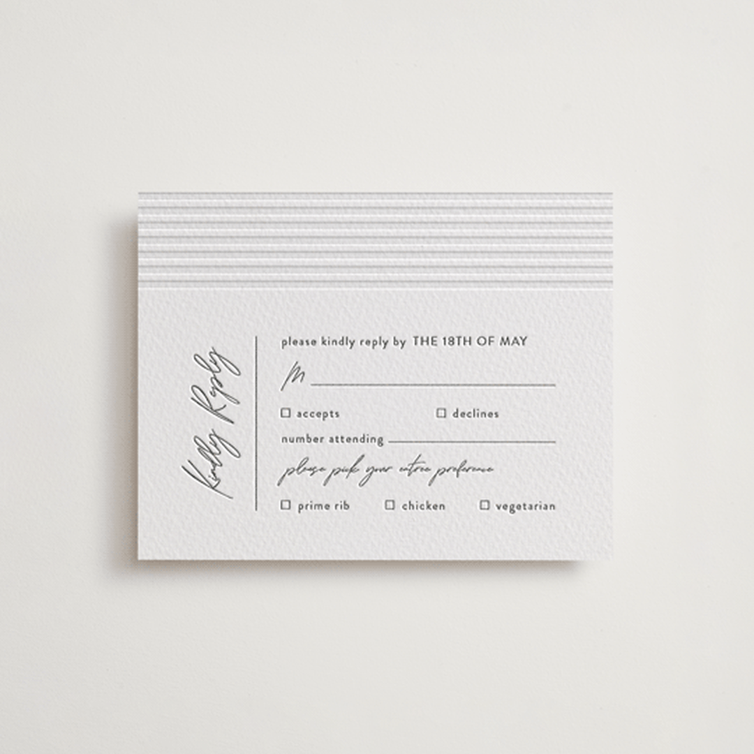 "Art Deco" - Letterpress RSVP Cards in Pewter by Shannon Chen of Four Wet Feet Studio - Front