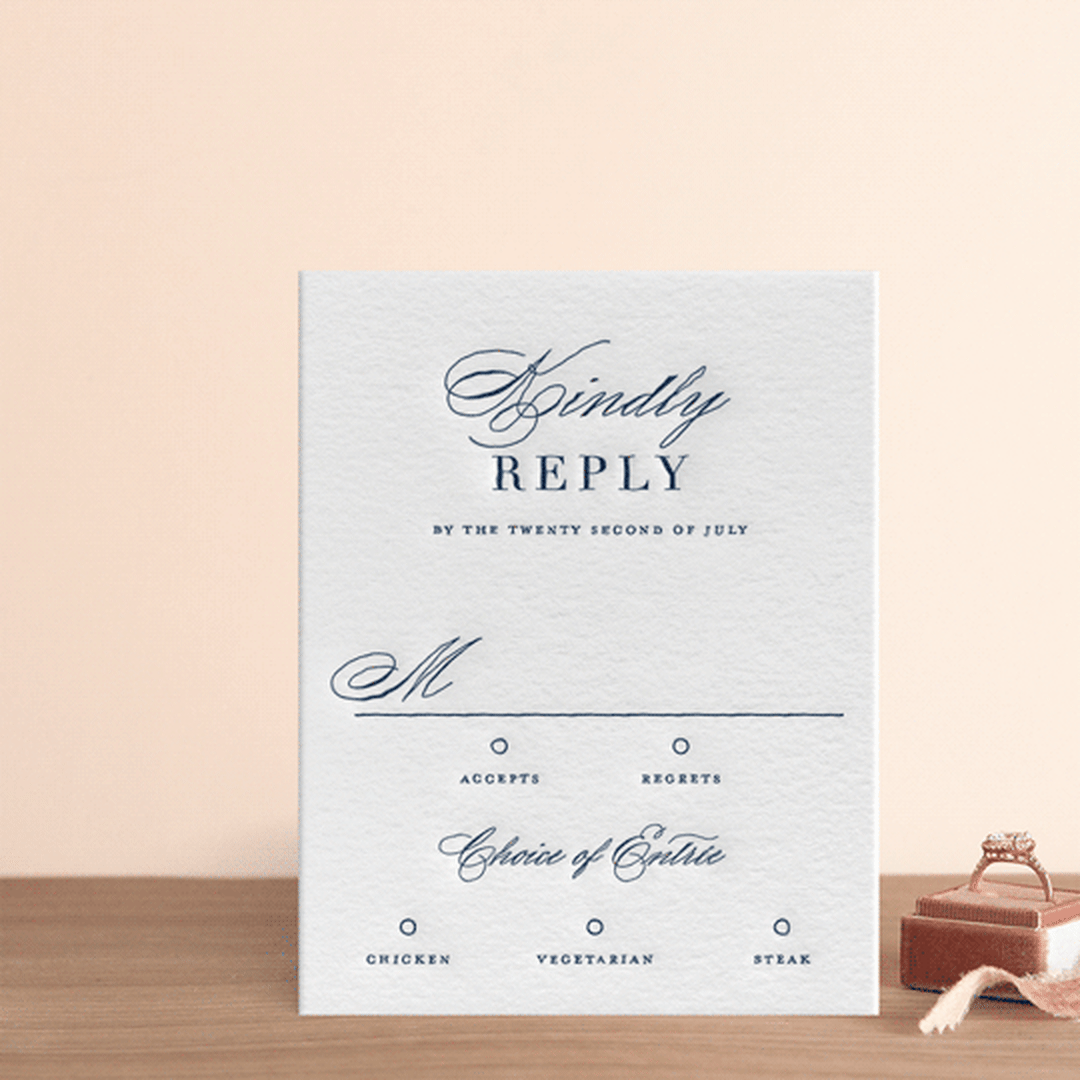 "destined" - Letterpress RSVP Cards in Indigo by Design Lotus - Front