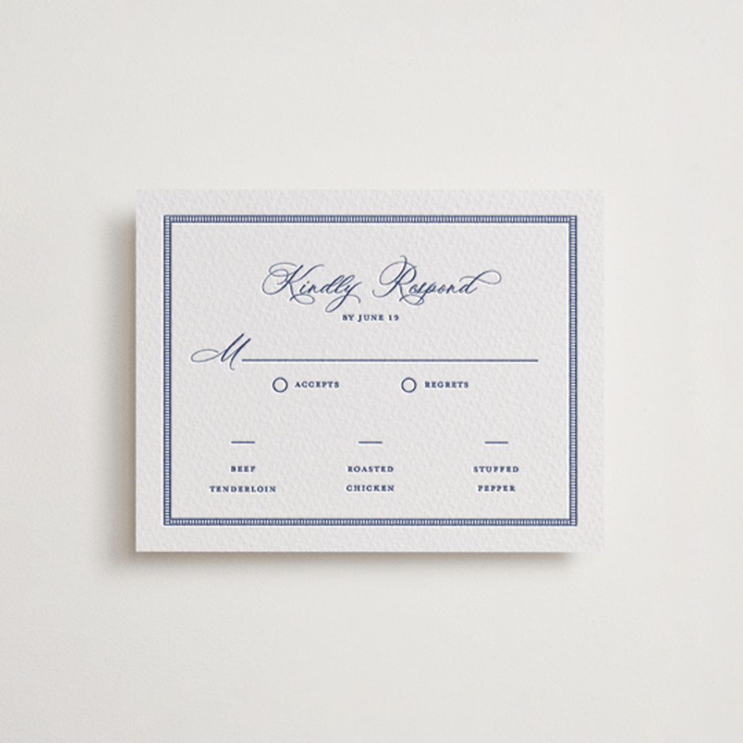 "Starboard" - Letterpress RSVP Cards in Lapis by Pixel and Hank - Front