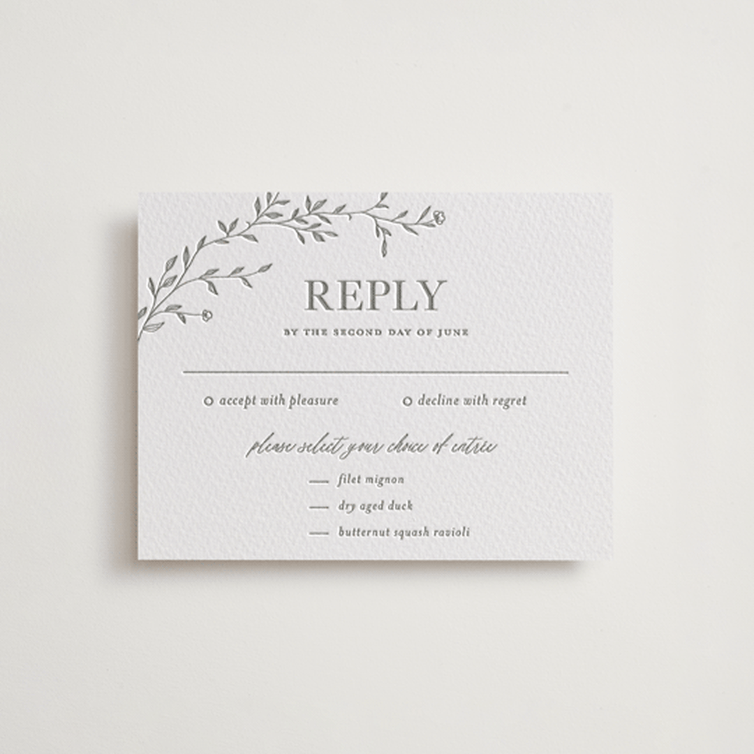 "Jasmine" - Letterpress RSVP Cards in Ash by Vera Lim - Front
