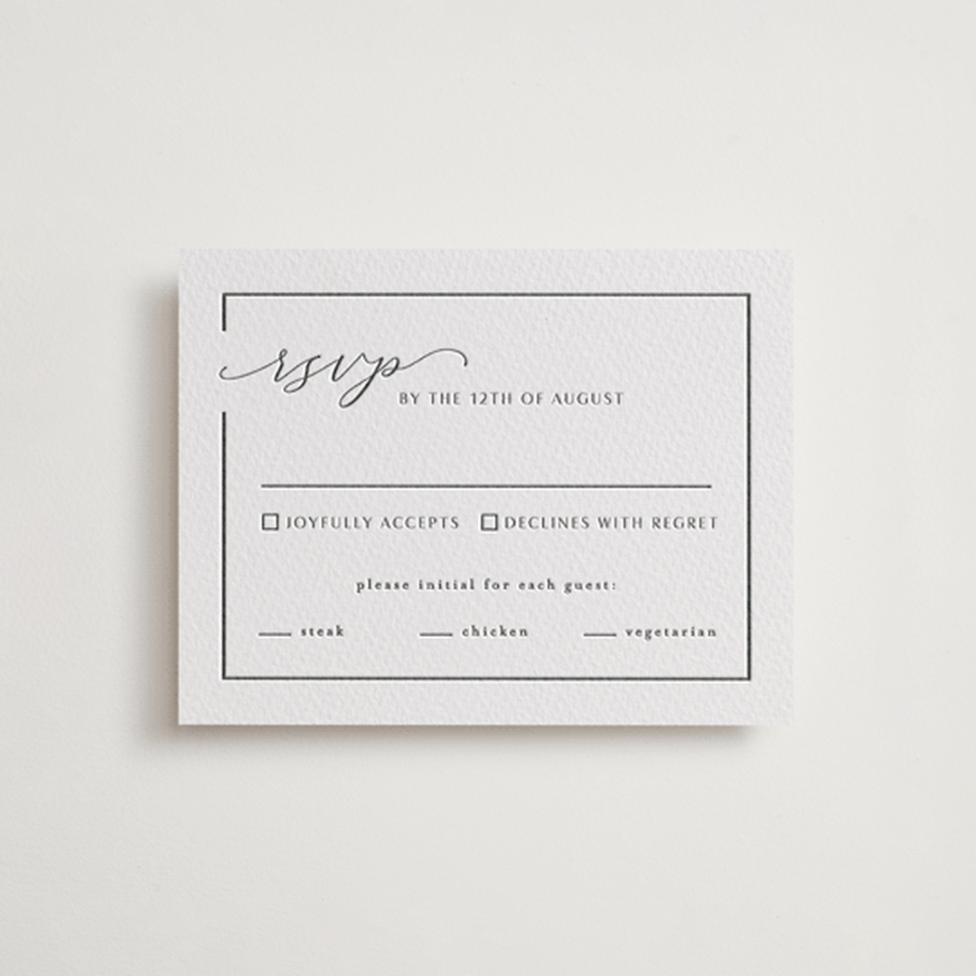 "Asymmetry" - Letterpress RSVP Cards in Pewter by Nicole Walsh - Front