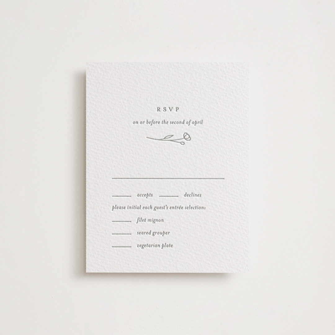 "Essence" - Letterpress RSVP Cards in Ash by Jennifer Postorino - Front