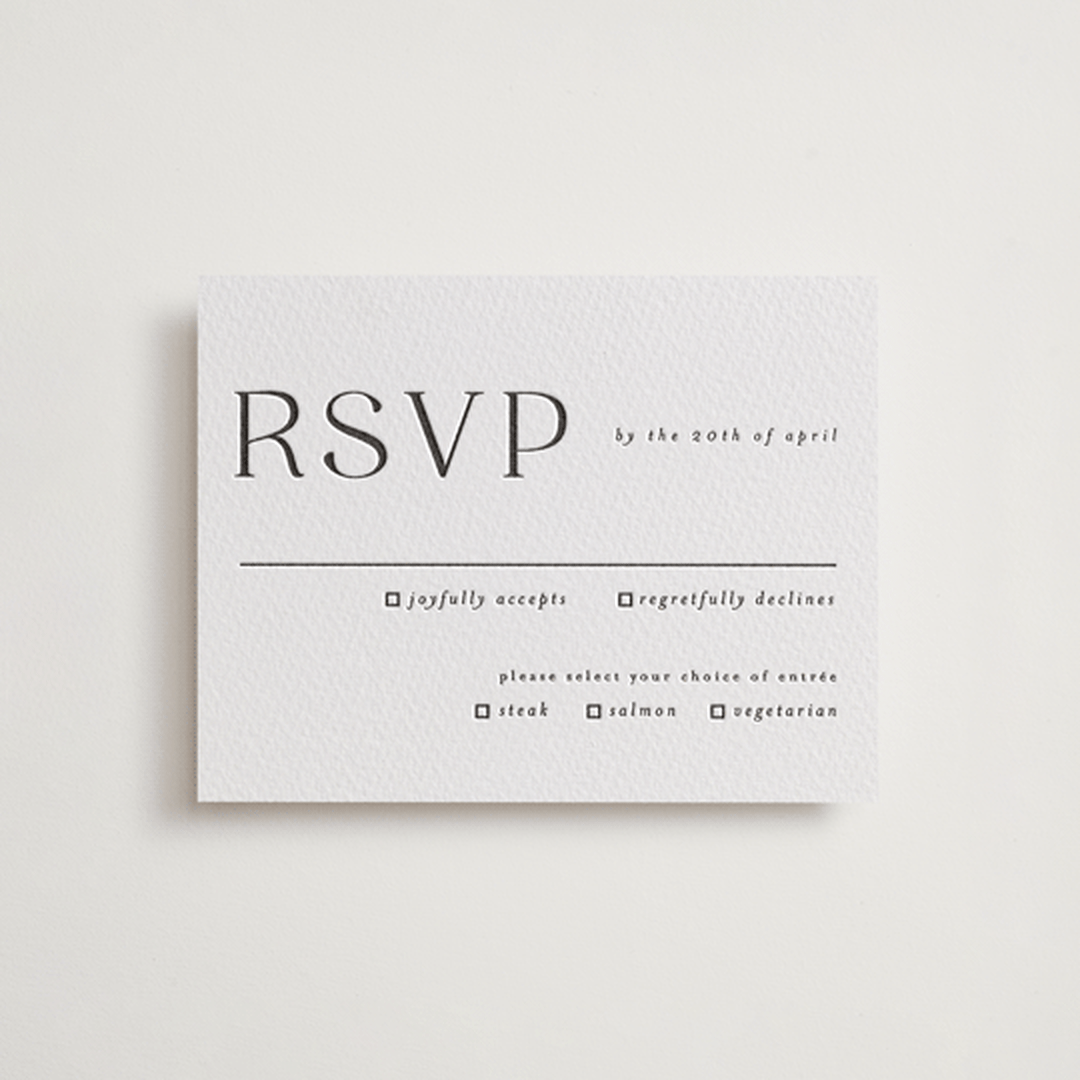 "Bold Names" - Letterpress RSVP Cards in Soft Black by Vera Lim - Front