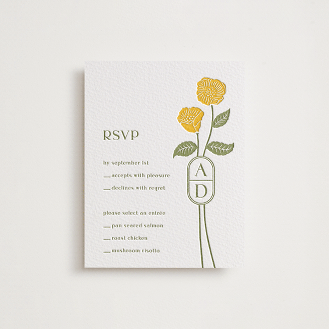 "cottage flowers" - Letterpress RSVP Cards in Coffee by Jessica Yeo - Front