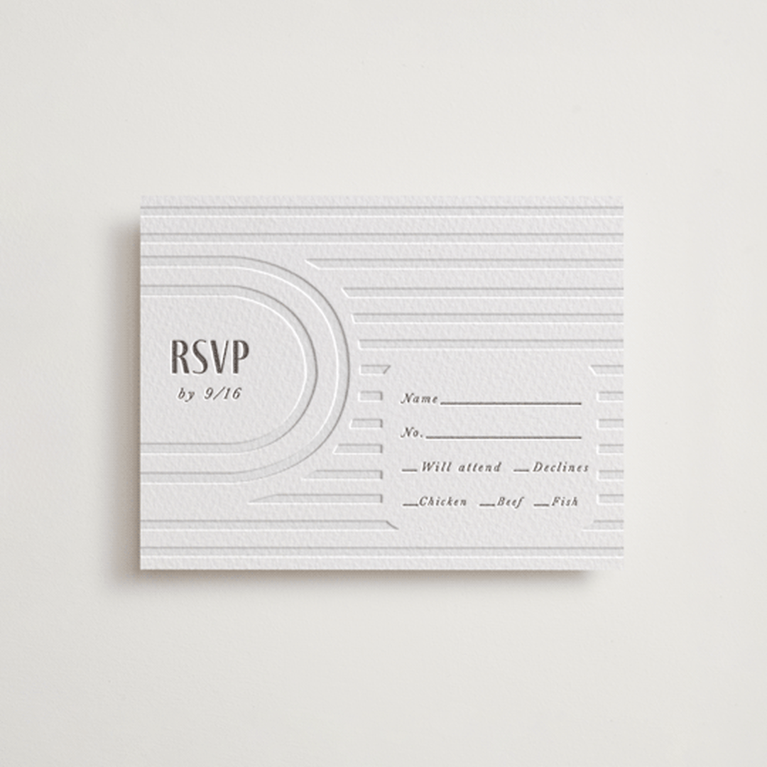 "Hilo" - Letterpress RSVP Cards in Warm Gray by Itsy Belle Studio - Front