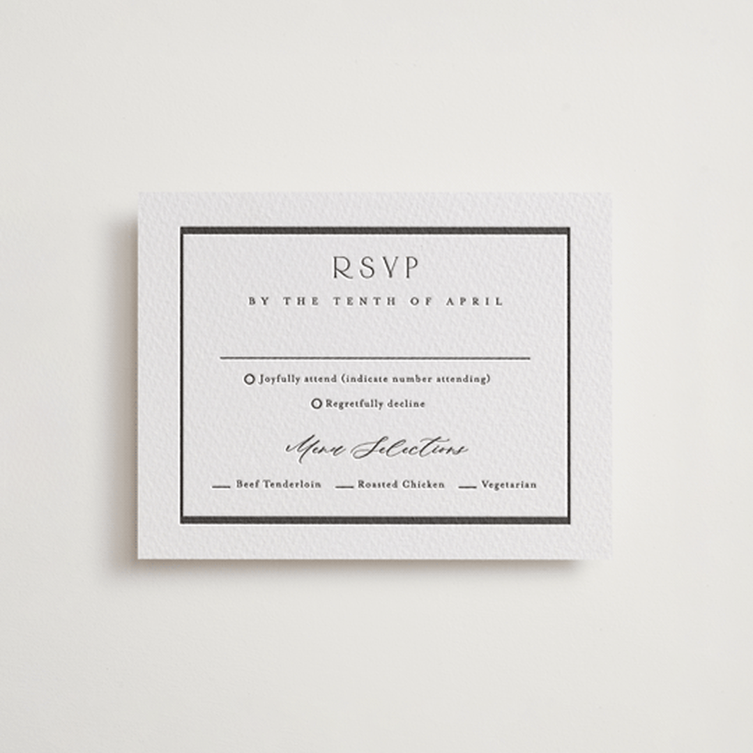 "Luster" - Letterpress RSVP Cards in Black by Stacey Meacham - Front