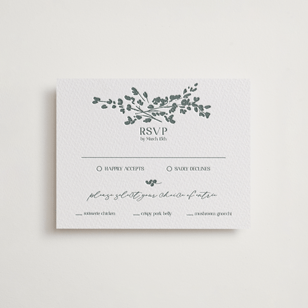 "Whimsy Blooms" - Letterpress RSVP Cards in Stone by Justyna Zawadzka - Front