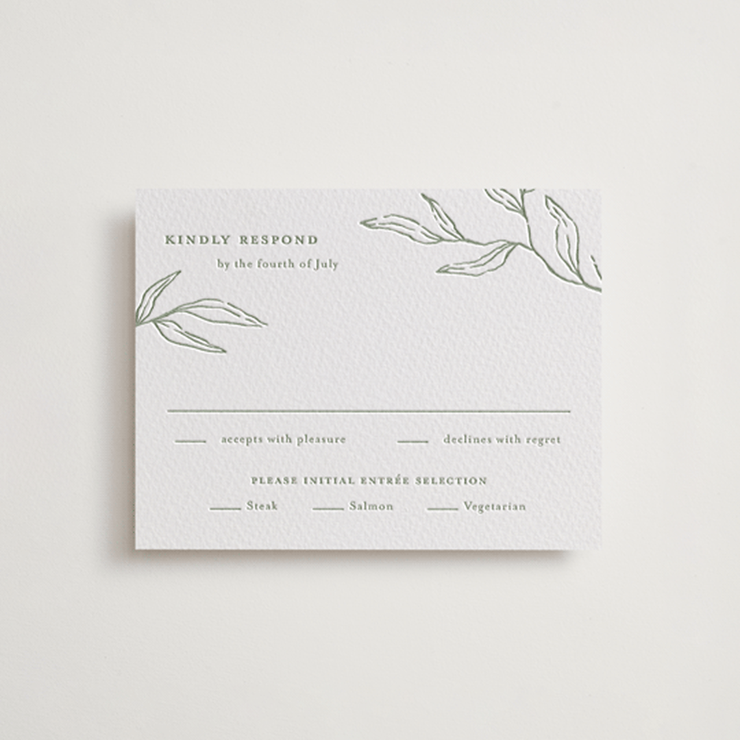 "Amidst Nature" - Letterpress RSVP Cards in Mint by Oscar and Emma - Karly Depew - Front
