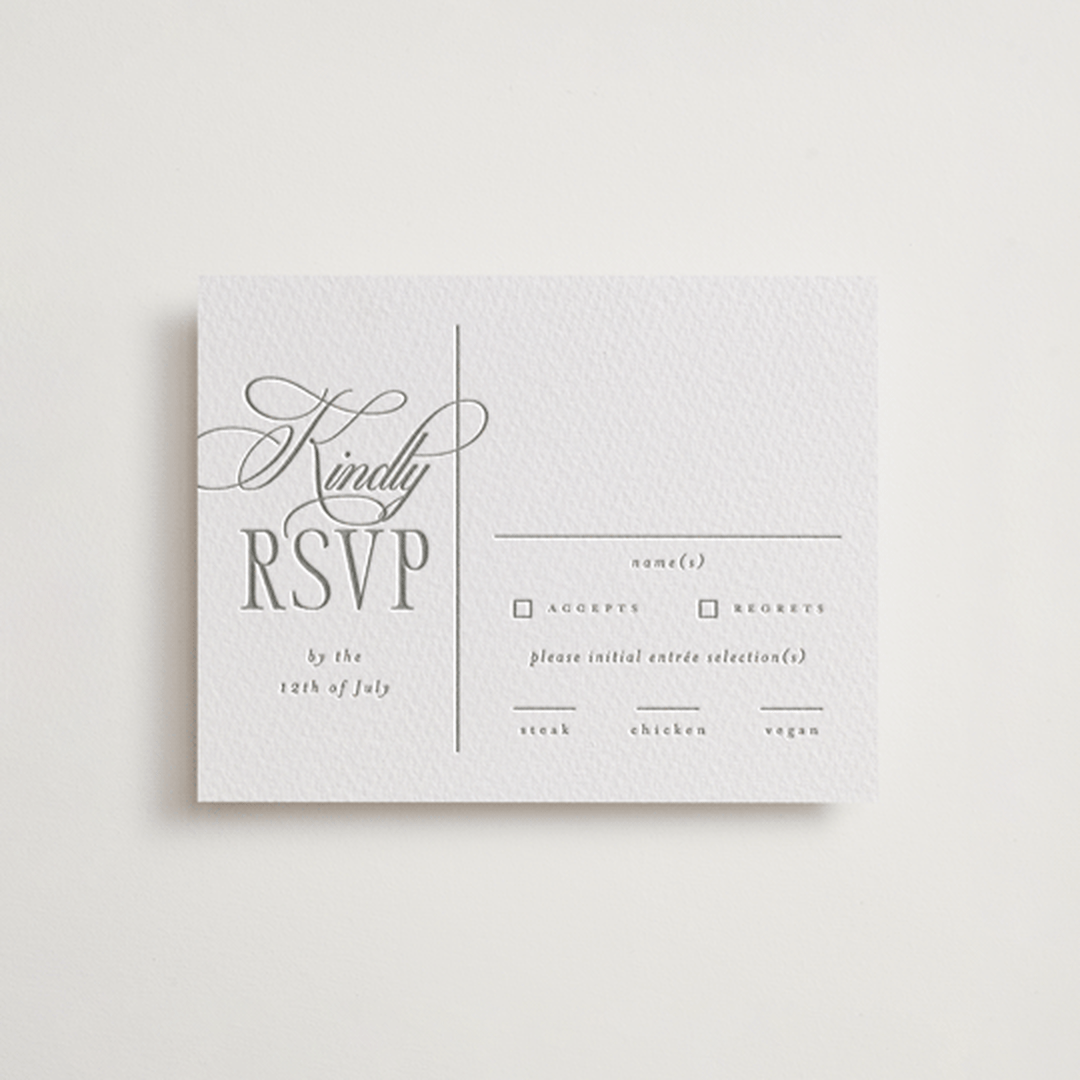 "Sidebar" - Letterpress RSVP Cards in Ash by Everett Paper Goods - Front