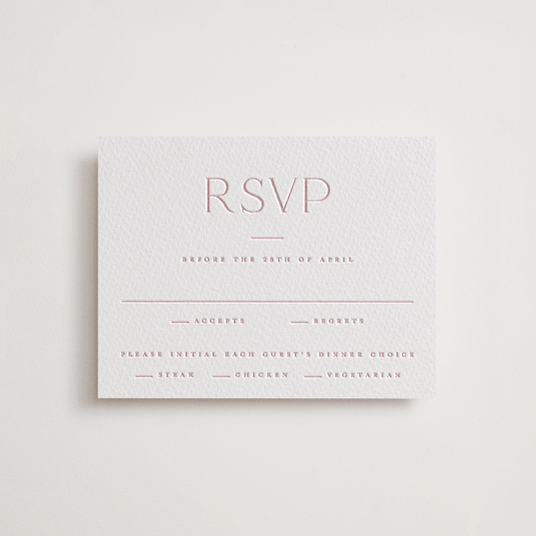 "Monroe" - Letterpress RSVP Cards in Classic Pink by Kristie Kern - Front