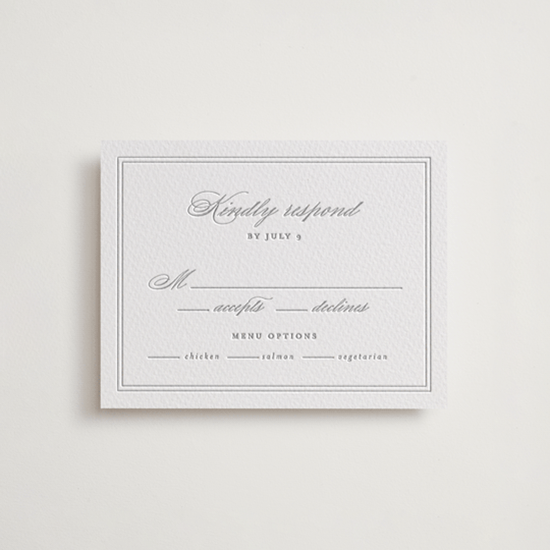 "Monogrammed eternity" - Letterpress RSVP Cards in Matte Silver by Creo Study - Front